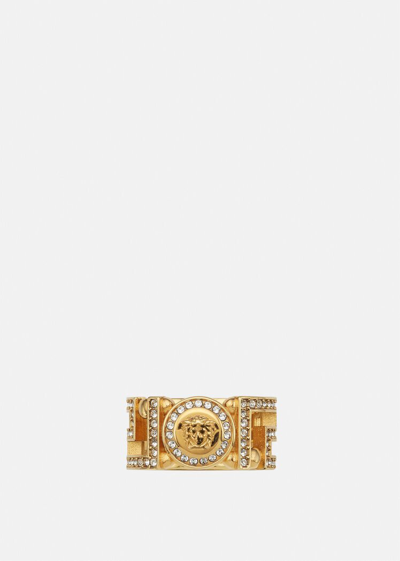 Versace Crystal-embellished Medusa Greca Ring In Gold