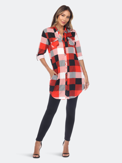 White Mark Women's Plaid Tunic Shirt In Red And Black