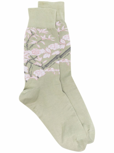 Thom Browne Floral-pattern Socks In Green