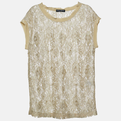 Pre-owned Dolce & Gabbana Green Floral Lace Top M