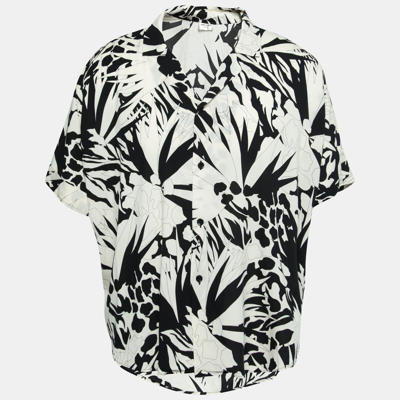Pre-owned Saint Laurent Monochrome Jungle Print Crepe De Chine Short Sleeve Shirt Xxl In Black