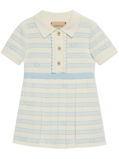 Gucci Babies' Intarsia-knit Short-sleeve Dress In White