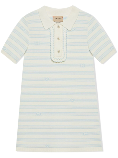 Gucci Kids' Intarsia-knit Short-sleeve Dress In White