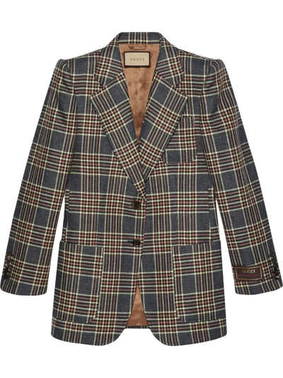 Gucci Single-breasted Check Blazer In Blue