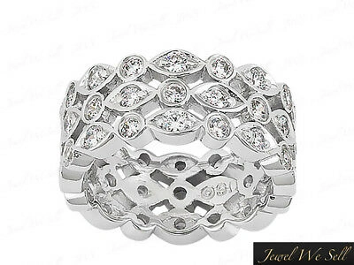 Pre-owned Jewelwesell 2.15ct Round Diamond 3row Wedding Eternity Band Ring Solid 14k White Gold H Si2
