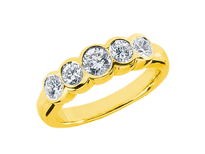 Pre-owned Jewelwesell 5stone 0.95ct Diamond Wedding Band Ring 14k Yellow Gold Round H Si2 Bezel Set