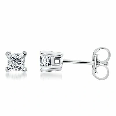 Pre-owned Jewelry Unlimited Solid 14k White Gold Princess Diamond Solitaire Studs Earrings 1.50 Ct In H-i