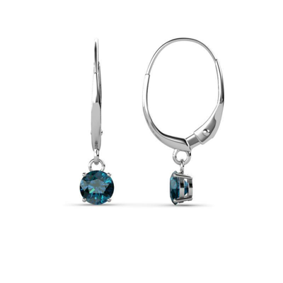 Pre-owned Trijewels Blue Diamond 4mm Four Prong Dangling Earrings 0.50 Ctw In 14k Gold Jp:66997