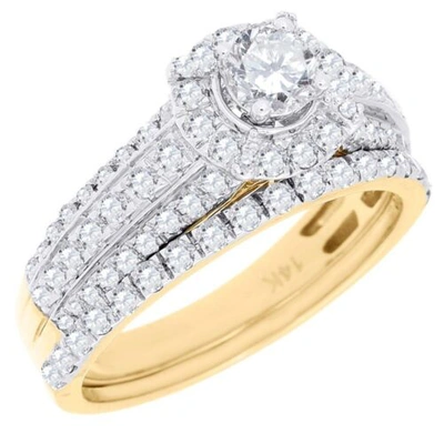 Pre-owned Jfl Diamonds & Timepieces Solitaire Diamond Bridal Set Round Cut Engagement Ring 14k Yellow Gold 0.97 Ct. In White