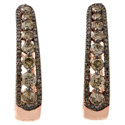Pre-owned Jfl Diamonds & Timepieces 10k Rose Gold Brown Diamond Tiered Hoop / Huggie Earrings Snap Closure 1.50 Ct. In Pink