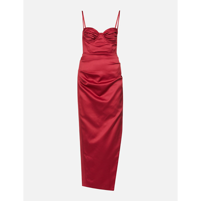House Of Cb Flora Corseted Satin Crepe Maxi Dress In Red