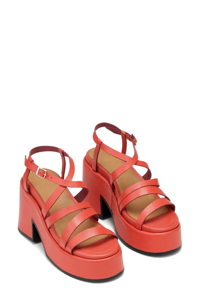 Ganni Leather Platform Wedge Sandals In Paprika