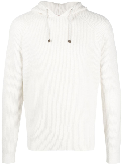 Brunello Cucinelli Cashmere Knitted Hoodie In White