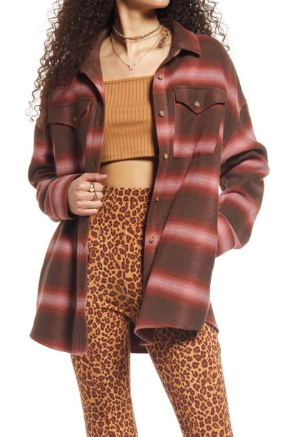 Bp. Lauren Herringbone Flannel Shirt Jacket In Brown- Pink Conner Ombre