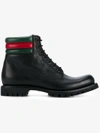 Gucci Ribbed Web Leather Worker Boots In Black