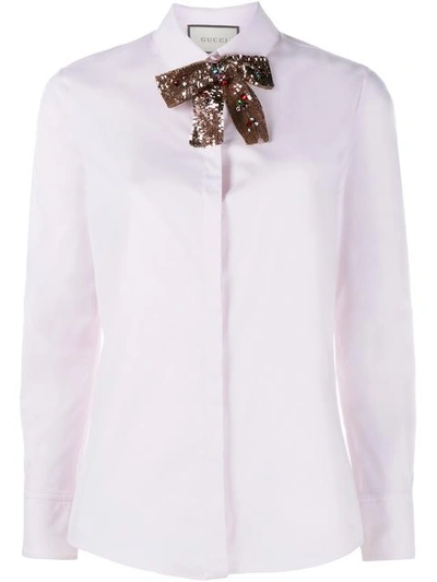 Gucci Shirt With Sequin Embellished Tie In Pink & Purple