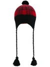 Gucci Pompom Plaid Cap In Red