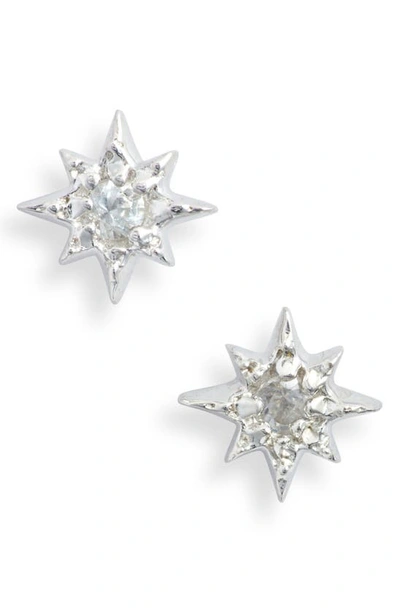 Anzie Mini North Star Stud Earrings In Silver/ White Sapphire