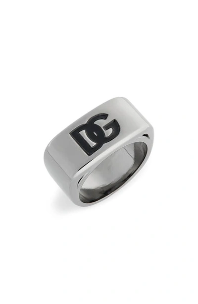 Dolce & Gabbana Dg Logo Embossed Signet Ring In Silver