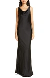 Norma Kamali Maria Cowl-neck Satin Maxi Dress In Black