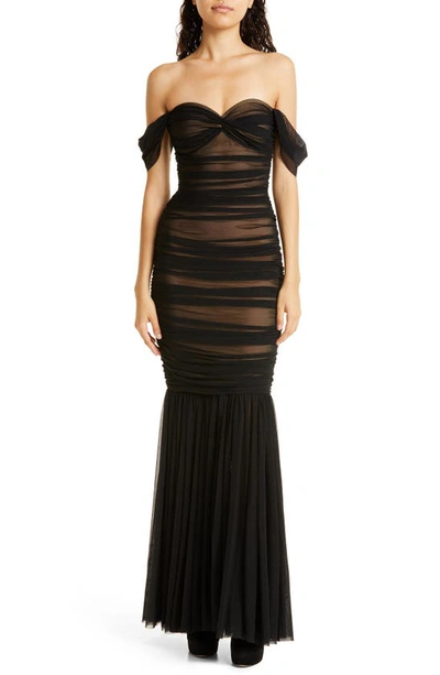 Norma Kamali Walter Sweetheart-neck Ruched-tulle Fishtail Dress In Black