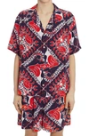 Valentino Bandana-print Short-sleeve Silk Shirt In St. Bandana Bianco/ Blu/ Rosso