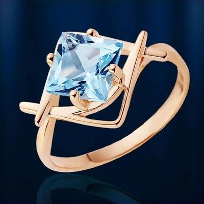 Pre-owned Topaz - Kostroma Schmuck Fabrik Prinzess Blauer Topas Rotgold Ring Russisches Rose Gold 585 Quadratisch Neu