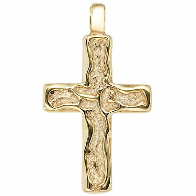 Pre-owned Echtschmuck Kreuz Anhänger Echt Gold 585er 14 Karat Antik Optik 32x19 Mm Gross Herren Neu