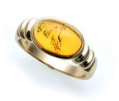 Pre-owned Markenlos Damen Ring Echter Natur Bernstein Ostsee Echt Gold 333 Gelbgold 8 Karat Neu Top