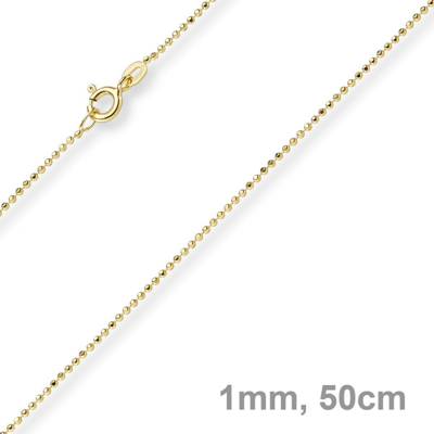 Pre-owned Schmuck-krone 1mm Kugelkette Diamantiert Kette Goldkette Halskette Aus 585 Gold Gelbgold, 50cm