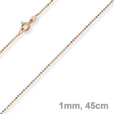 Pre-owned Schmuck-krone 1mm Kugelkette Diamantiert Kette Goldkette Halskette Aus 585 Gold Rotgold, 45cm