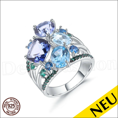 Pre-owned Dede-fashion Neu 925 Silber Ring Blautopas Smaragd Saphir Mystic Quarz 10 / 62 Topaz