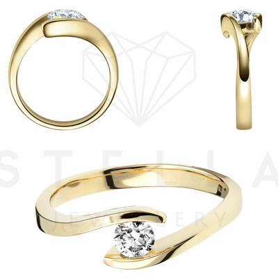 Pre-owned Stella-jewellery Damen 585er Gelbgold 0,10 Ct. Diamant Spannring Verlobung Solitär Antragsring