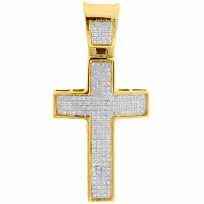 Pre-owned Jfl Diamonds & Timepieces Original Diamant Kreuz Anhänger Herren 10k Gelbgold Mini Gewölbter Charm 1/2 Ct