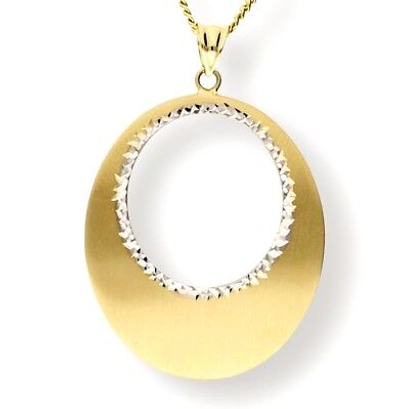 Pre-owned Mk-silber-goldschmuck Edler 585 Gold Anhänger, 14 Karat Gelb,-weissgold Oval, Facettiert, Mattiert