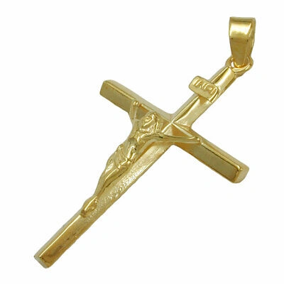 Pre-owned Markenlos Anhänger 30x18mm Kreuz Mit Jesus 9kt Gold