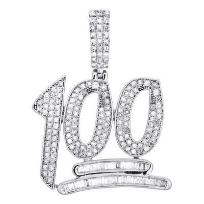 Pre-owned Jfl Diamonds & Timepieces Sterling Silber Runde & Baguette Diamant 100 Emoji Anhänger 1.30 " 7/8 Karat