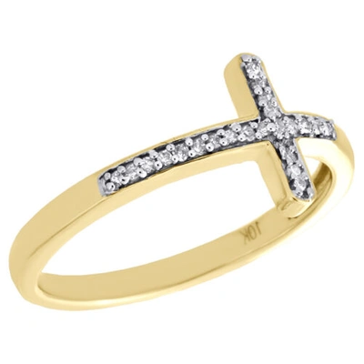 Pre-owned Jfl Diamonds & Timepieces 10k Gelbgold Diamant Seitliche Kreuz Versprechen Ring Religiös Band 0.05 Karat