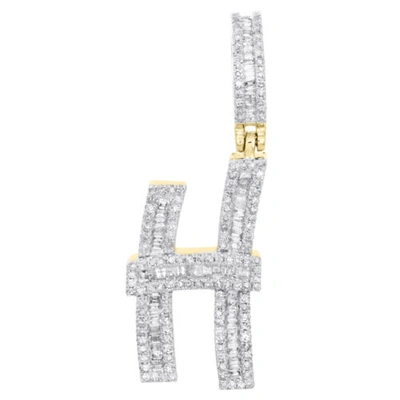 Pre-owned Jfl Diamonds & Timepieces 10k Gelbgold Baguette Diamant Initialen H Anhänger 1.50 " Buchstabe 3/4 Karat