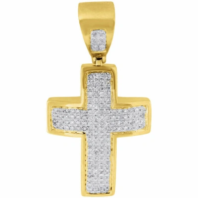 Pre-owned Jfl Diamonds & Timepieces Diamant Mini Gewölbter Kreuz Anhänger 10k Gelbgold Solide Seite Wand 0.85 Karat