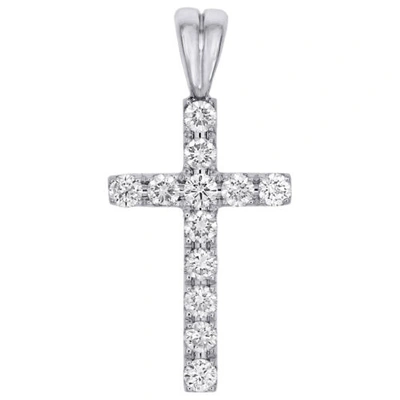 Pre-owned Jfl Diamonds & Timepieces 14k Weissgold Echter Diamant Mini 1 Reihen Zacken Set Kreuz Anhänger 1 " 0.57 Ct