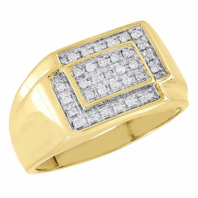 Pre-owned Jfl Diamonds & Timepieces Diamant Rosa Ring 10k Gelb Gold Herren Rund Schliff Quadrat Zig Zag Band 0.25 Ct