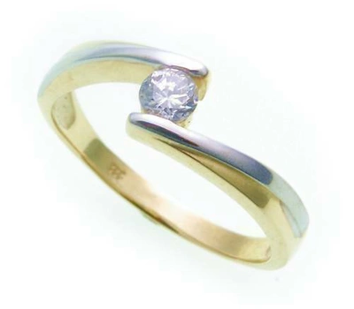 Pre-owned Markenlos Damen Ring Echt Gold 585 Zirkonia Poliert Rhod. Gelbgold 14kt Qualität