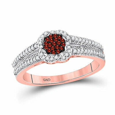 Pre-owned Markenlos 10kt Rose Gold Damen Rund Rot Behandelt Diamant Haufen Ring 1/4 Cttw