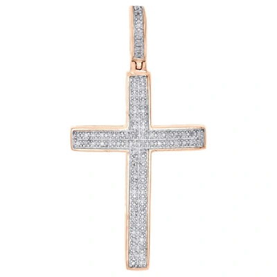 Pre-owned Jfl Diamonds & Timepieces 10k Rose Gold Echter Diamant Kuppel Kreuz Anhänger 1.40 " Unisex Pflastern 1/4