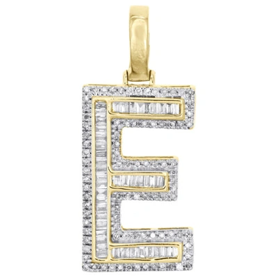 Pre-owned Jfl Diamonds & Timepieces 10k Gelbgold Baguette Diamant Buchstabe E Mini Anhänger 1.2 " Initialen 1/2 Ct