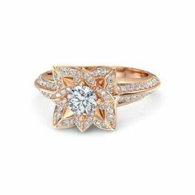 Pre-owned Hrb-exporte 2,40 Cts Runder Moissanite Diamant 925 Sterling Silber Blumenring Lebenspartner