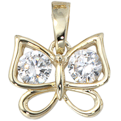 Pre-owned Schmuck-krone - Goldschmuck Anhänger Schmetterling Mit Zirkonia, 333 Gold Gelbgold, Für Damen, Goldanhänger