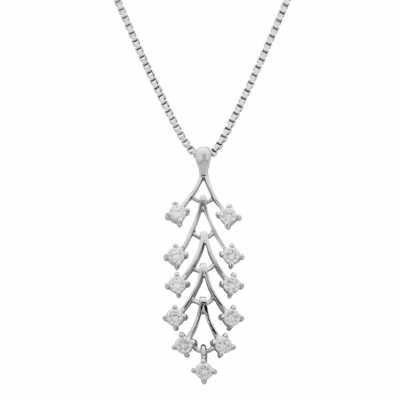 Pre-owned Silberstar Blatt Baum Ast Anhänger 925 Sterling Silber Rhodiniert Zirkonia Weiss Damen