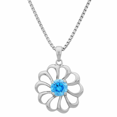 Pre-owned Silberstar Blume Anhänger Stern Solitär 925 Sterling Silber Rhodiniert Zirkonia Blau Damen